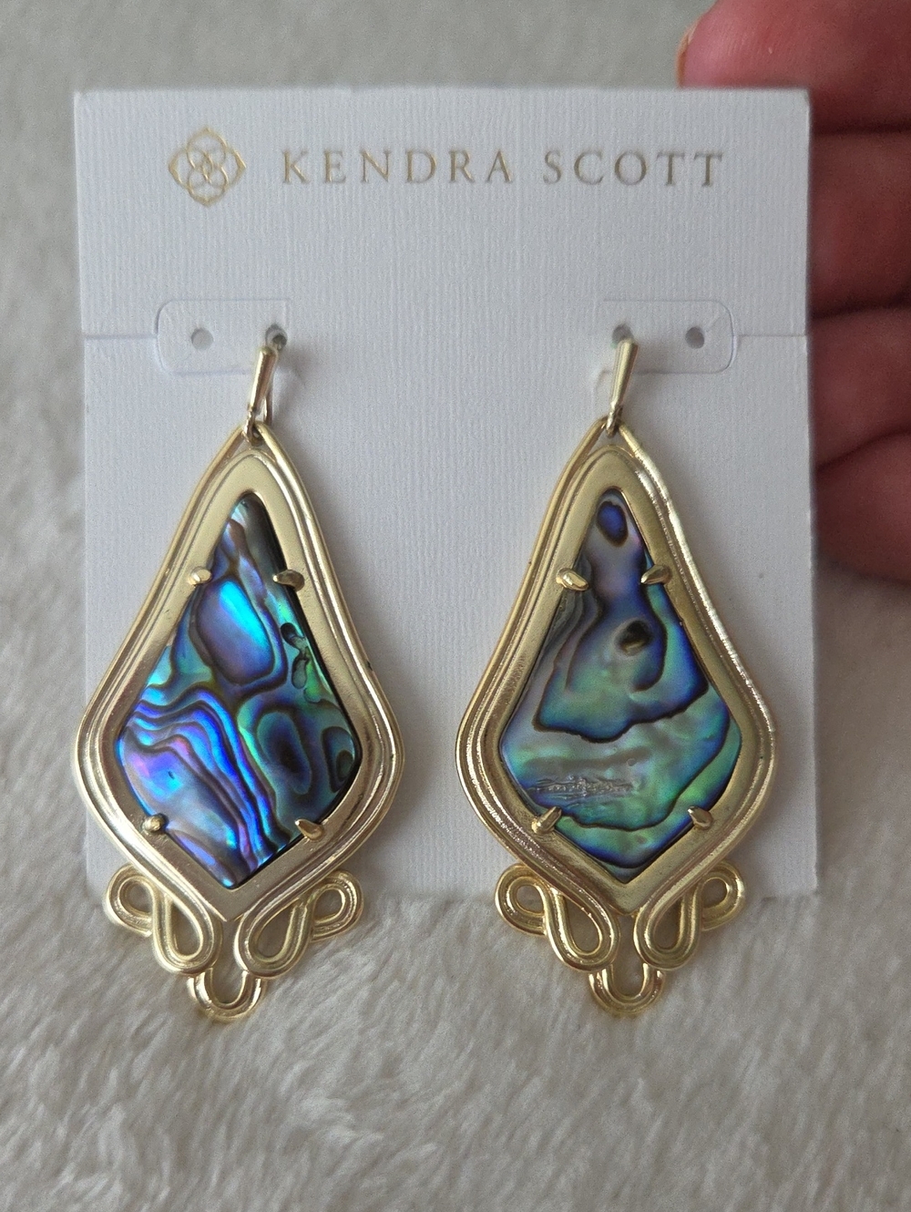 Kendra Scott Retired Vintage Rare Keira Abalone Gold Unique Frame Earrings